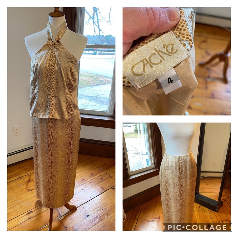 Cache women’s 2 pc dress skirt blouse animal print